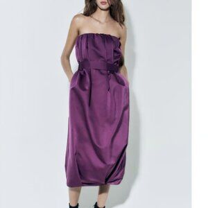 ZARA WOMAN NWT FW23 STRAPLESS PANELLED DRESS LIMITED EDITION AUBERGINE 8248/754